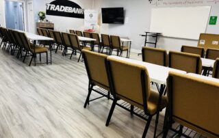 Training room table and chairs with whiteboards